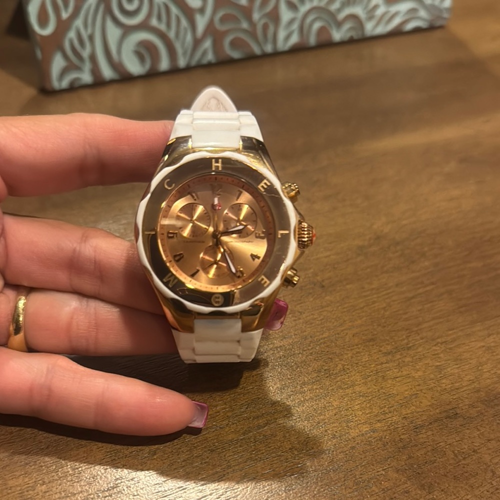 Michele Gold and White Women's Watch